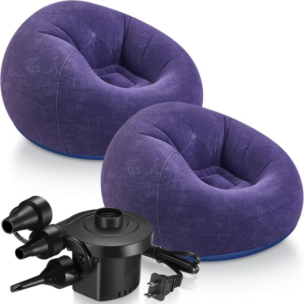 2 Pcs Inflatable Bean Bag Chairs with Electric Air Pump Outdoor Blow up Chair Inflatable Lazy Sofa Folding Portable Loungers Couch for Living Room Bedroom(Blue)