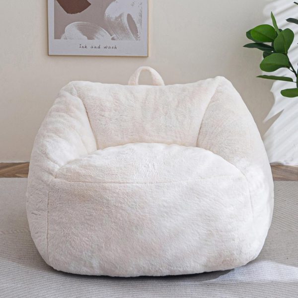 Bean Bag Chair for Adults Kids with Armrests - Fluffy Lazy Sofa with Handle Soft Stuffed Filler - Comfy Cozy Floor Sofa with Pocket Accent Chair for Living Room, Bedroom, Dorm (Beige)