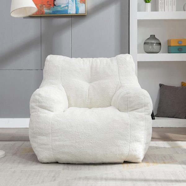 Bean Bag Chairs for Adults and Kid Teddy Fabric Fluffy and Lazy Sofa Filled with Memory Sponge BeanBag Sofa with Armrests for Living Room,Bedroom(White)