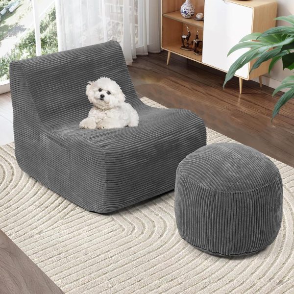 Comfy Memory Foam Chair Lazy Sofa Bean Bag Chair with Footstool, Modern Stuffed Sofa Couch with Ottoman for Adults for Living Game Room, Reading, Sitting